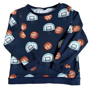 Posh Peanut Sweatshirt Kids 7 Blue Basketball Print Long Sleeve Sporty Cozy